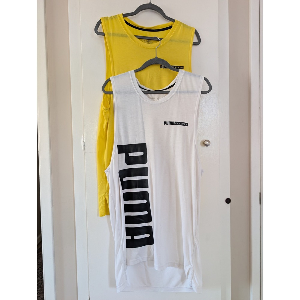 Puma Mens Workout Tank Top Bundle 2 Pack Yellow White Logo Gym Activewear Sport
